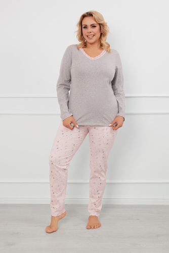 Rosaria Damen Schlafanzug lange Ärmel, lange Hose Italian Fashion - melange/print