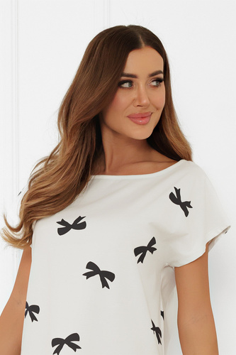 Damen Nachthemd Figaro - ecru, Baumwolle, kurzarmItalienische Mode