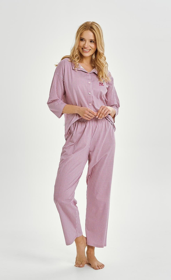 Jolie 3435 Damenpyjama rosa Taro 3/4 Ärmel Baumwolle Knöpfe 100%