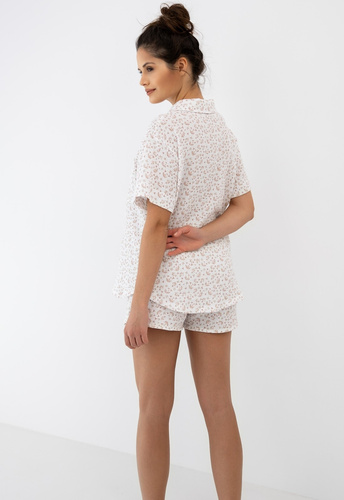 Damen-Pyjama Nayla weiß aus Baumwolle, mit Knöpfen und kurzen Shorts