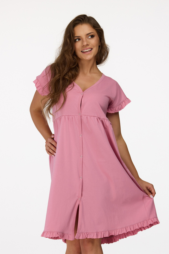 Ja. 24 Senizo Umstandsnachthemd Altrosa – 100 % Baumwolle, kurze Ärmel, Stilldruckknöpfe