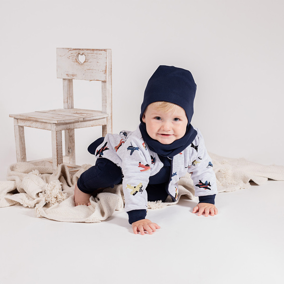 219287 Willy Wende-Trainingsjacke Nicol – Marineblau und Grau mit Flugzeugen