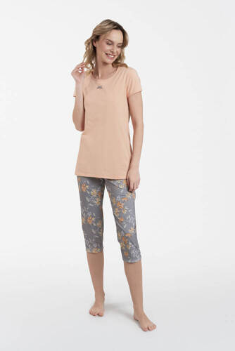 Kasali Damen Schlafanzug kurzarm und 3/4 Hose Italian Fashion - lachs/print