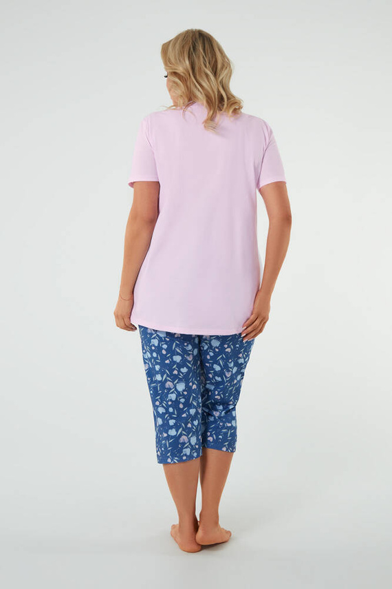 Damen Schlafanzug kurzarm, 3/4 Hose Italienische Mode rosa/print 