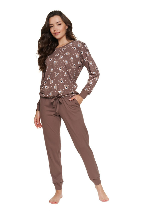 Doctor Nap 5272 Bear Club Damenpyjama braun lang aus Baumwolle
