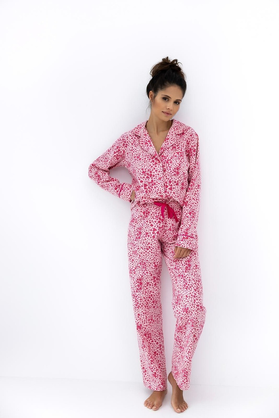 Giuliana Sensis Damenpyjama, rosa – Baumwolle, Flanell, Herzmuster