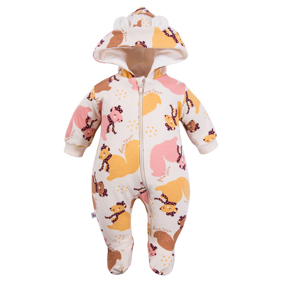 Fluffy Tails Eevi Kinder-Trainingsanzug – ecru, mit Füßen und Kapuze, Herbstdruck