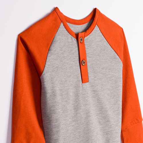 228138 Nicol FARMA Jungenbluse Henley Raglan grau rost Baumwolle
