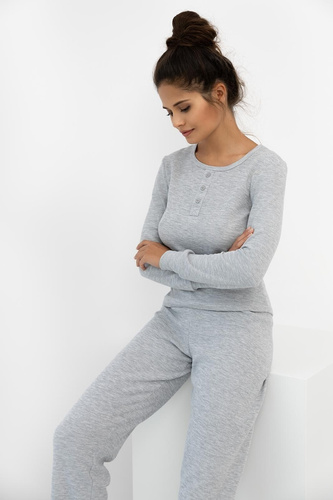 Jade Sensis Damenpyjama – Grau, Baumwolle, lange Ärmel und Hose