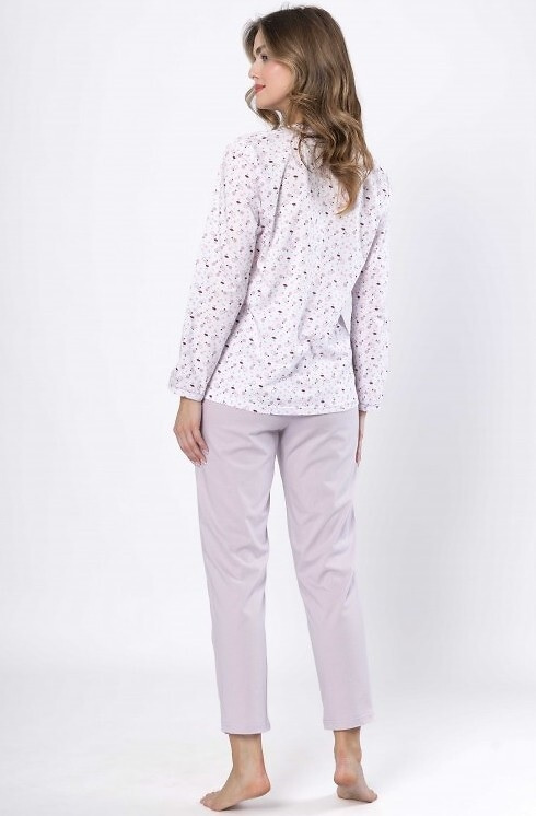 Piżama damska Leveza Danuta 1637 liliowy – bawełna, długi rękaw, zapinana na guziki
