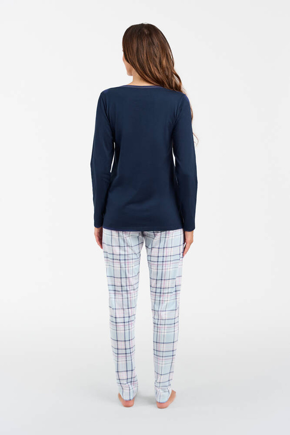 Glamour Damen Schlafanzug langarm und lange Hose Italian Fashion - marineblau/print