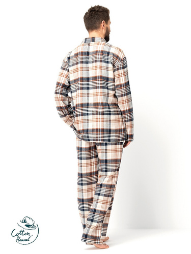 Key Herrenpyjama MNS 443 braun – Baumwollflanell, lange Ärmel, geknöpft