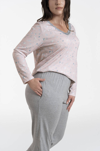 Simona Damen Schlafanzug mit langen Ärmeln und langer Hose Italienische Mode - Druck/Melange