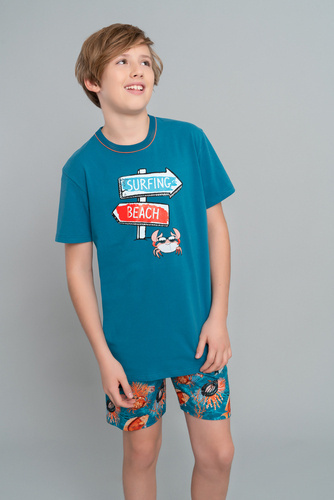 Krab Jungen Schlafanzug kurzarm, Hose Italian Fashion - Meer/Druck