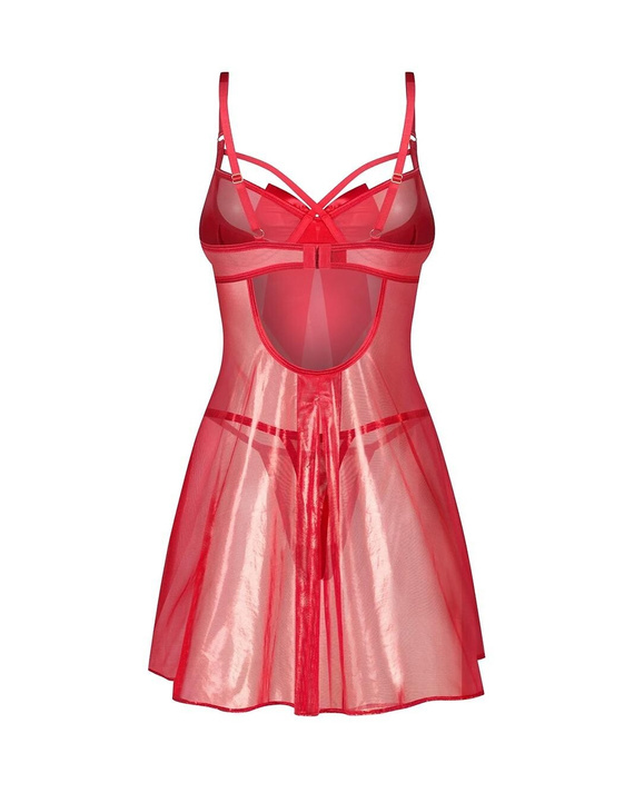 Obsessive Gifty Red Babydoll Rotes Damen-Nachthemd mit Bügeln + Stringtanga