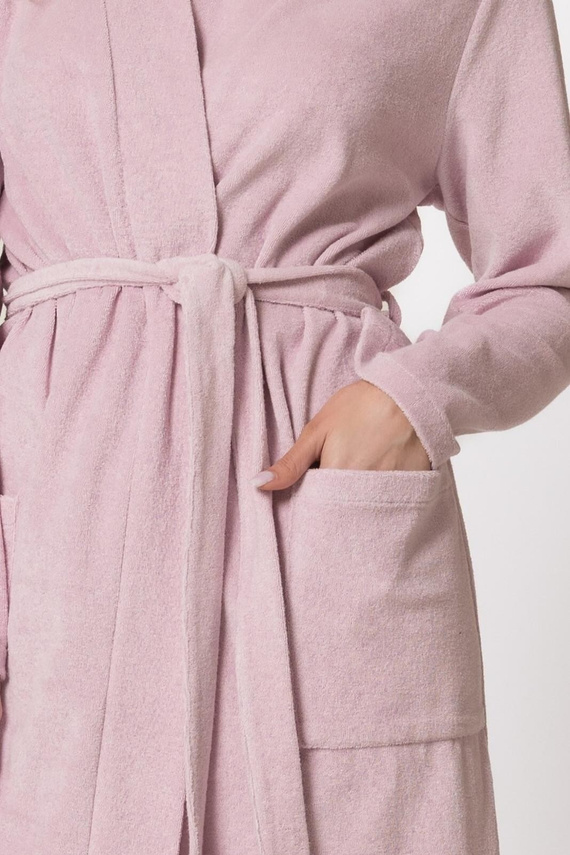 Damenbademantel 1819 Emma Leveza Frottee Baumwolle Kimono knielang puderrosa