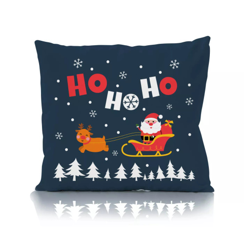 Holly Jolly Faro dekorativer Weihnachtskissenbezug – Mikrofaser, Marineblau mit Weihnachtsmann und Rentier