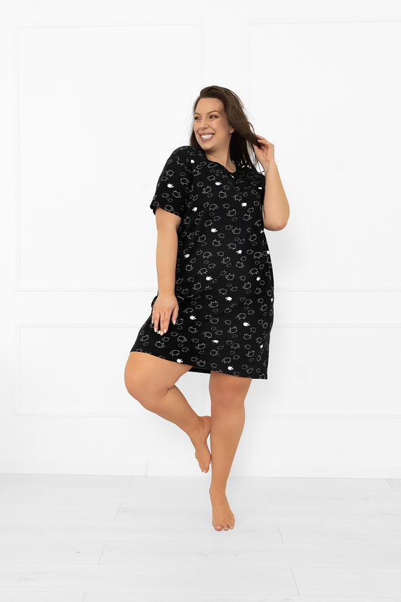 Damen Nachthemd Bonnie - Baumwolle MEGA SOFT, schwarz in Schafsfell Italian Fashion