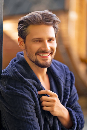 Zygmunt Herren Bademantel mit Kapuze Italian Fashion - navy blue 