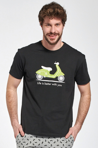 Kurzer Herren-Pyjama „Sorbetto“ von Kenny – Baumwolle mit Roller-Print, schwarz