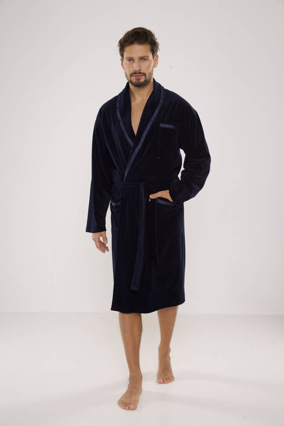 666 Ronaldo Herren Bademantel De Lafense - navy blau