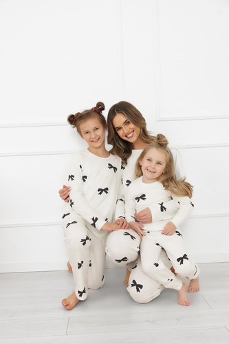 Mädchen-Pyjama Fiocca- ecru, Baumwolle, lange Ärmel und Hose Italienische Mode 