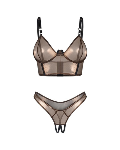 Soranna Top & Crotchless Thong Obsessive Gold-Set – sinnliches Set mit offenem Tanga