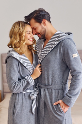 7230 Doctor Nap Herrenbademantel – Baumwolle, Kapuze, elegante Verarbeitung – Dunkelgrau