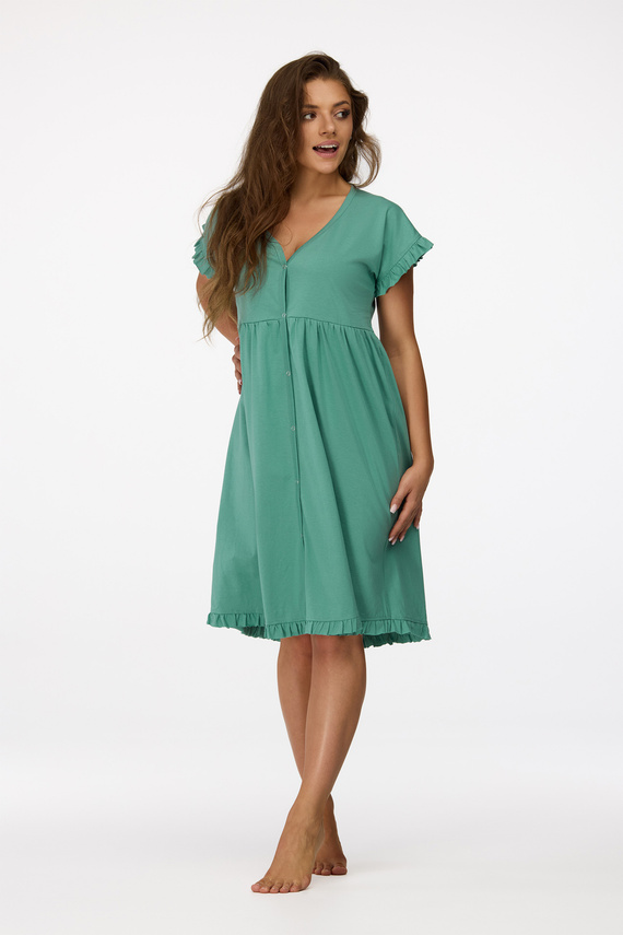 Ja. 23 Senizo grünes Umstandsnachthemd – 100 % Baumwolle, kurze Ärmel, Druckknöpfe zum Stillen