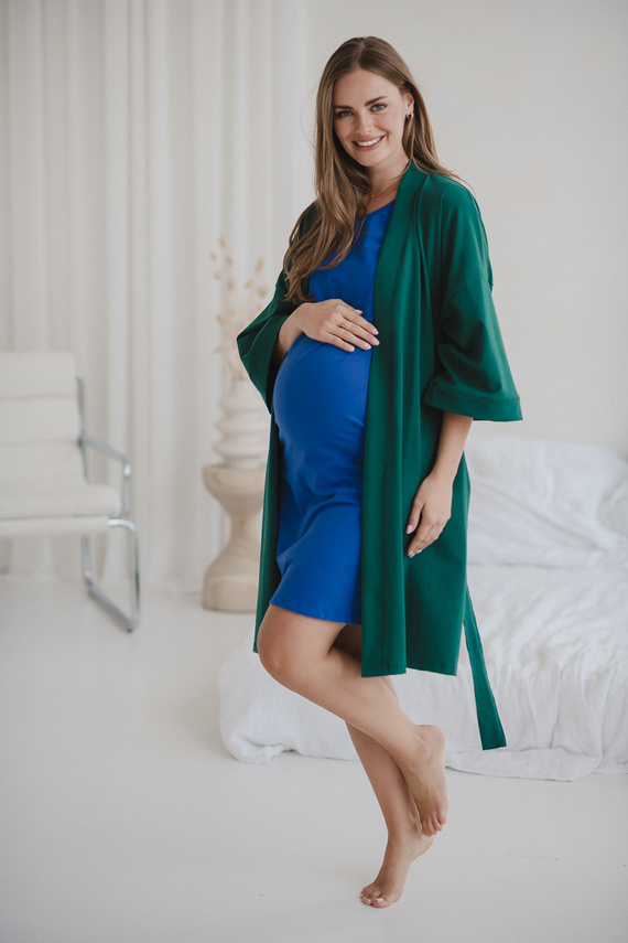 Umstandsbademantel Milk&Love, Flaschengrün – Baumwolle mit Elasthan, bequem, 7/8-Ärmel