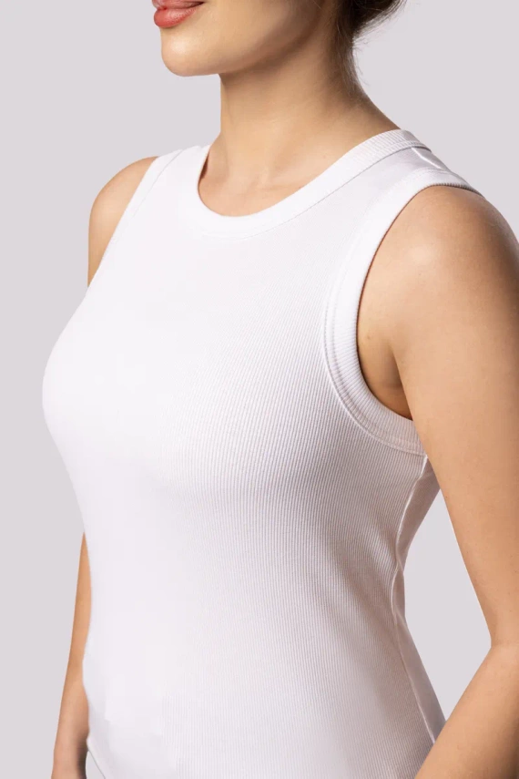 Tanktop gerippt Damen ärmelloses T-Shirt Mona weiß