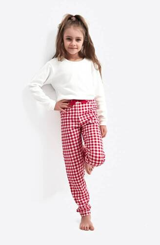 Sensis Perfect Kids Schlafanzug für Mädchen - creme und rot