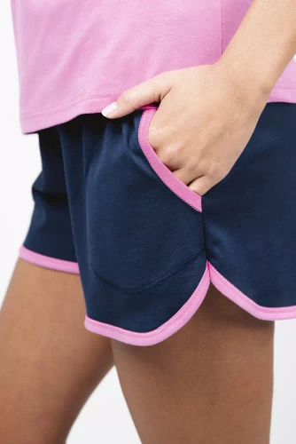 Ontega Damen Kurzarm-Pyjamas, Shorts Italian Fashion- amaranth/ dunkelblau