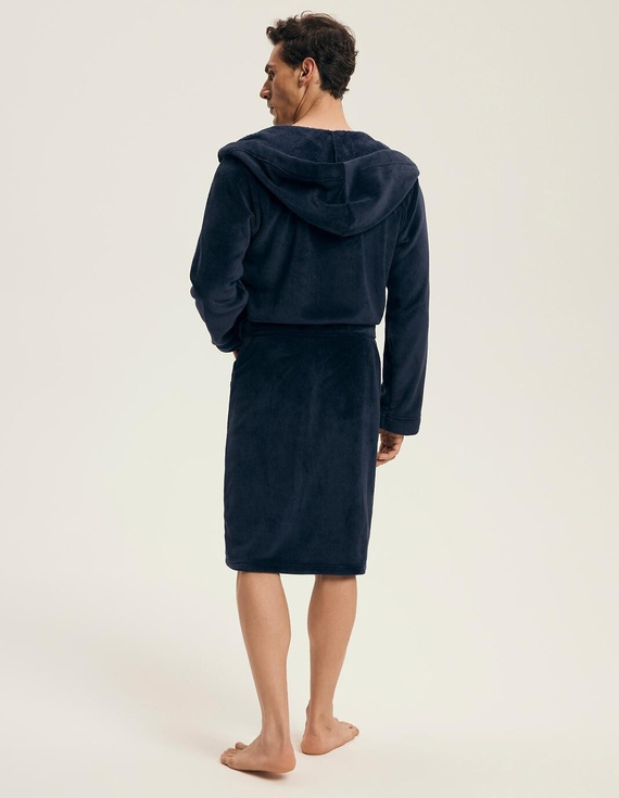 Henderson 43374 Naps marineblauer Herrenbademantel – Kapuze, warmer Stoff, Komfort und Eleganz