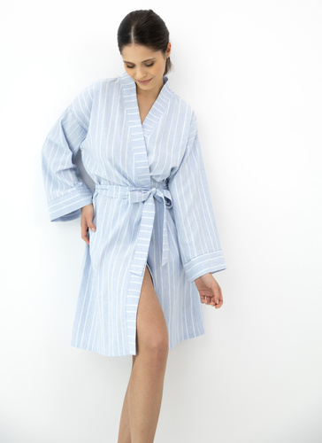 Asteria Sensis Baumwoll-Bademantel Kimono Blau mit Streifen