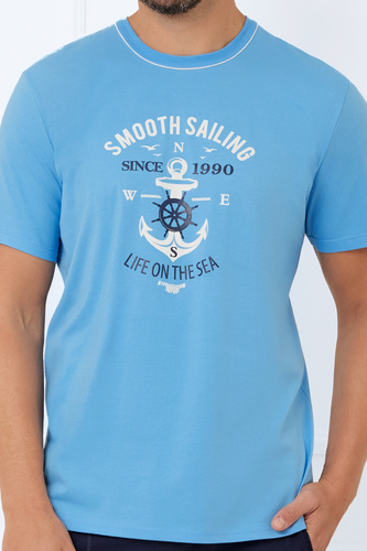 Port Herren Kurzarm-Pyjama, Shorts Italian Fashion - blau 