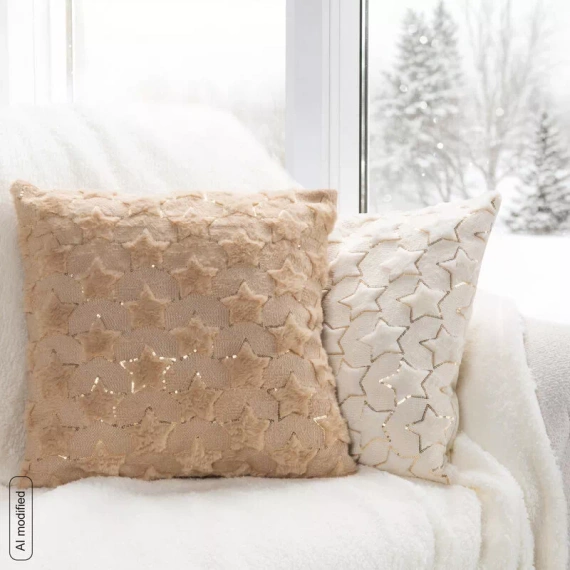 CHP308 Eurofirany Weihnachtskissenbezug 45x45 mit 3D-Pailletten Sternen beige