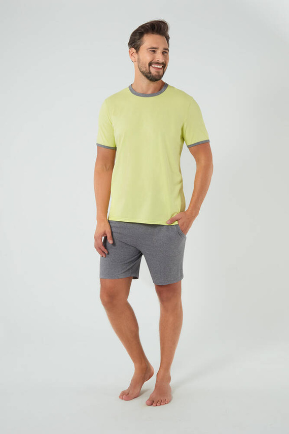 Nikodem Herren Kurzarm-Pyjama, Shorts Italienische Mode - lindgrün