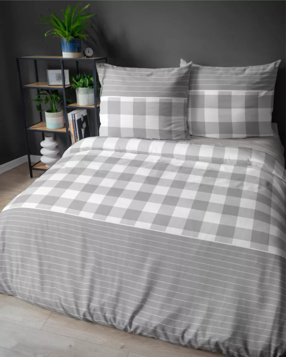 5083 B Home Satin Detexpol grau karierte Satinbettwäsche
