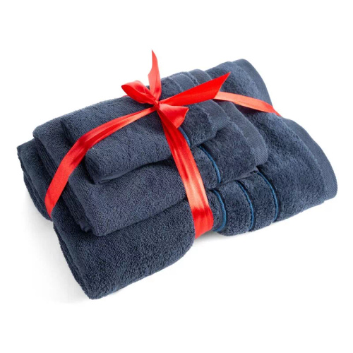 Eurofirany Handtücher Set 3 tlg weich saugstark elegante Handtücher Sibel navy
