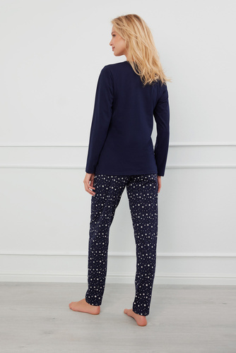 Arugia Damen-Schlafanzug langarm, lange Hose Italian Fashion - navy blau/print