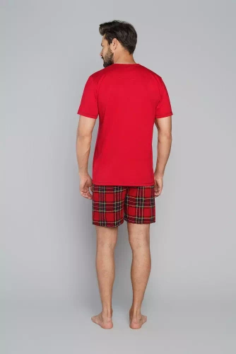 Narvik Herren Kurzarm-Pyjama, Shorts Italian Fashion- rot/print