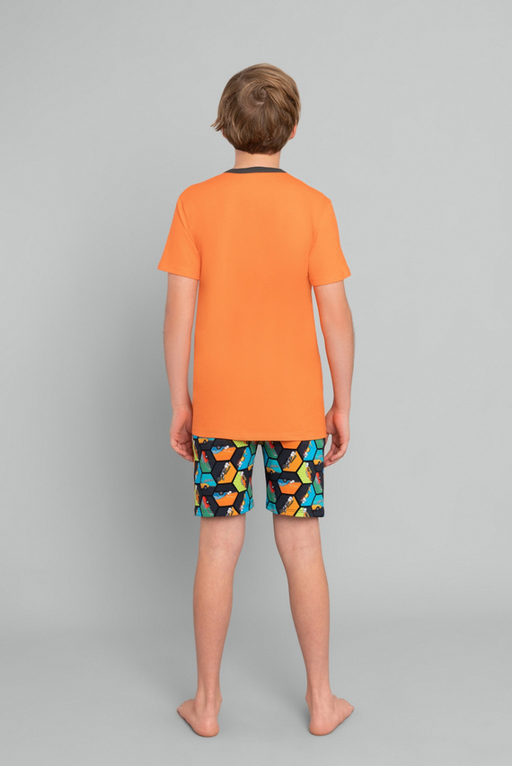 Comics Kurzarm-Pyjama für Jungen, Hose Italian Fashion - orange/print