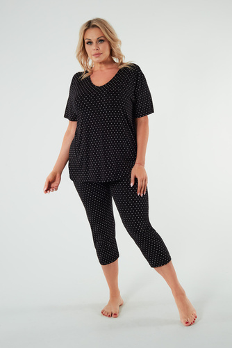 Puntini Damen Schlafanzug kurzarm, 3/4 Hose Italienische Mode - schwarz 