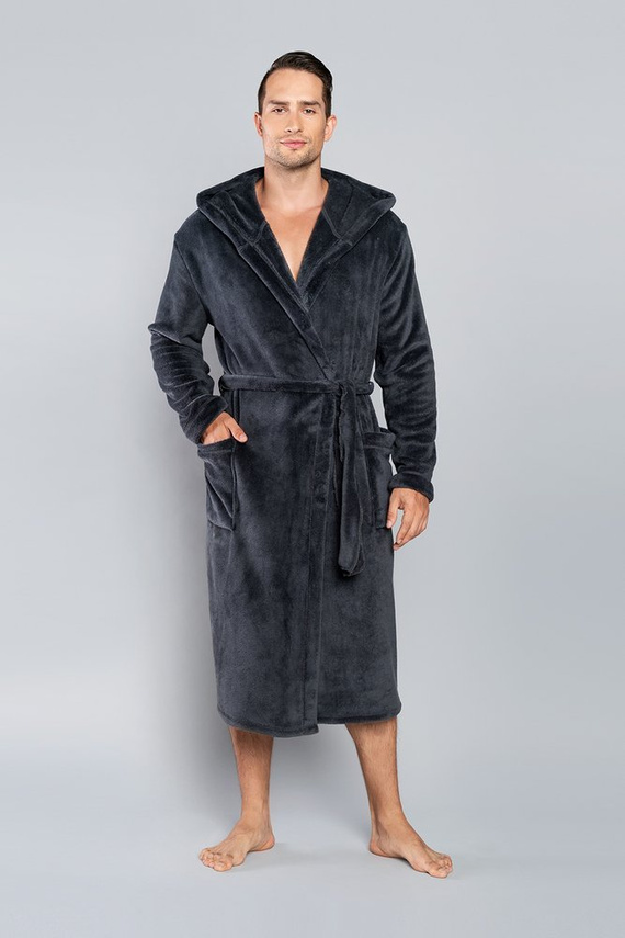 Mimas Herren Bademantel mit Kapuze Italian Fashion- camel 