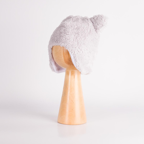 228265 Nicol FARMA Baby-Mütze Bärchen, grau, mit Ohrenklappen, Baumwolle