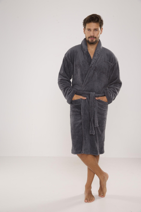 811 De Lafense Herren Plüsch-Bademantel - grau