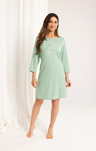 163 Regina-Nachthemd aus Baumwolle, grün – 3/4-Ärmel, bedruckt, oberhalb des Knies