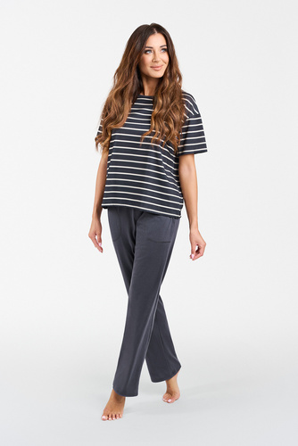 Betty Damen Schlafanzug kurzarm, lange Hose Italian Fashion - graphite/graphite print