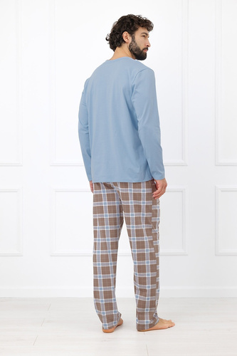 Italian Fashion Dante Herren Baumwoll-Pyjama Lang Kariert-Hose - Stahlfarben